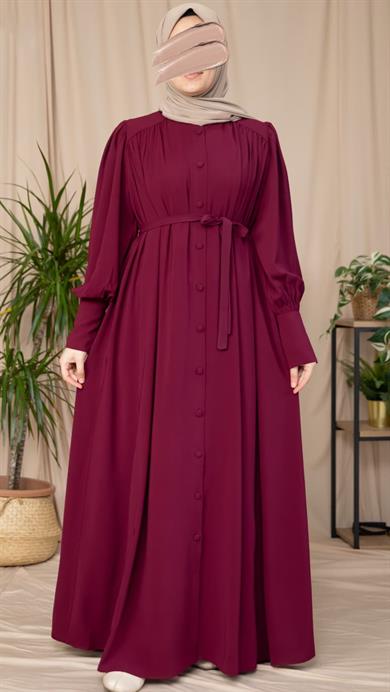 Bordo Boydan Kaplama Düğmeli Ferace 5130