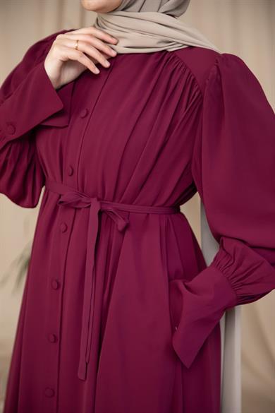 Bordo Boydan Kaplama Düğmeli Ferace 5130