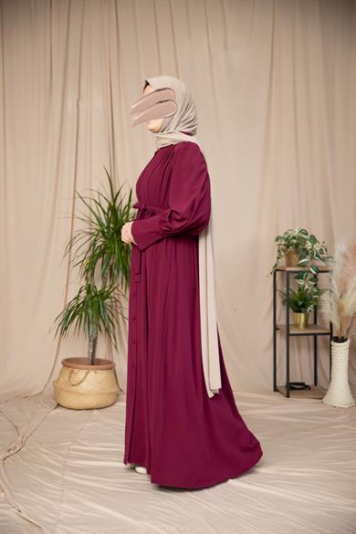 Bordo Boydan Kaplama Düğmeli Ferace 5130