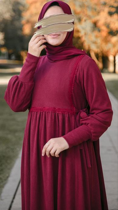 Bordo Dantelli Elbise Nsr 5105