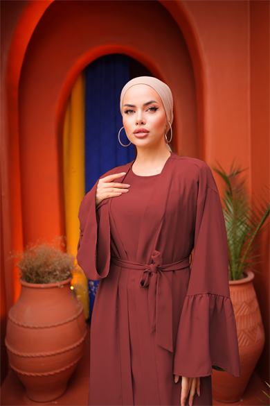 Bordo Fırfırlı İkili Takım Abaya 5038