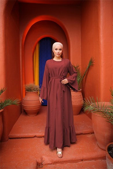 Bordo Fırfırlı İkili Takım Abaya 5038