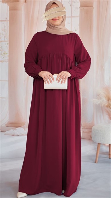 Bordo Fırfırlı Robalı Elbise 5062