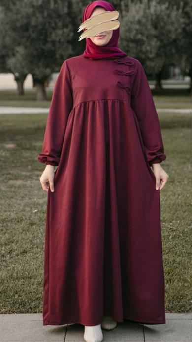 Bordo Fiyonlu Elbise Nsr 5109