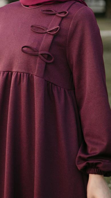Bordo Fiyonlu Elbise Nsr 5109