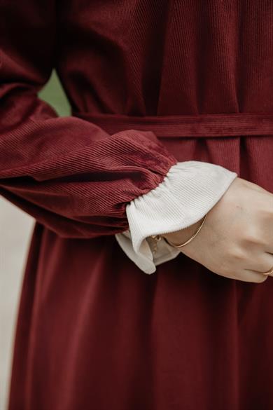 Bordo Garnili Kadife Elbise Nsr 5112