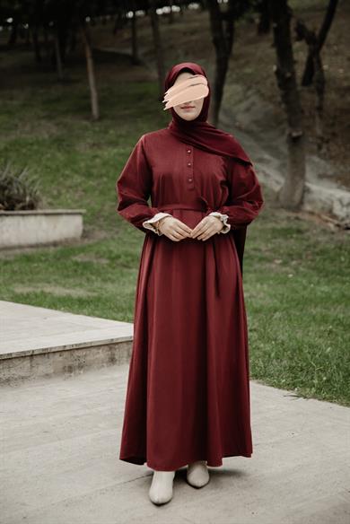 Bordo Garnili Kadife Elbise Nsr 5112