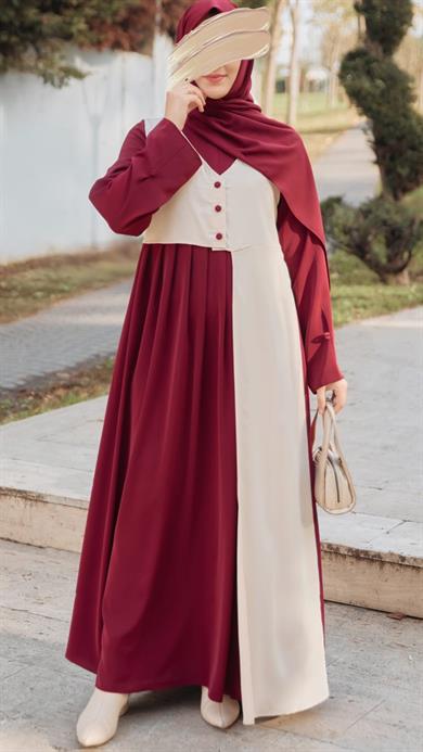 Bordo Garnili Yelek Görünümlü Elbise 5120