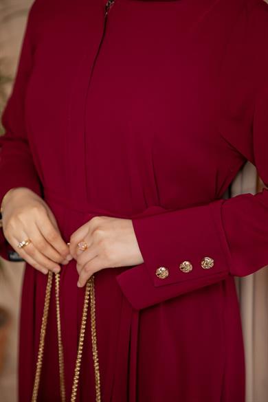 Bordo Geniş Manşetli Ferace 5121