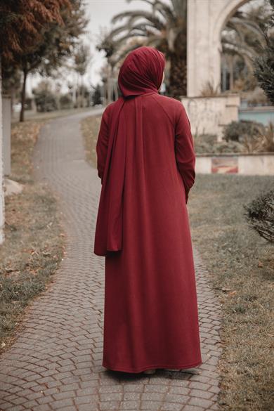 Bordo Kaplama düğmeli Elbise Nsr 5107