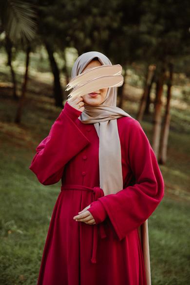 Bordo Kolluklu Elbise Nsr 5114