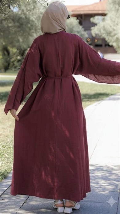 Bordo Önü Pelerinli Oversize Elbise 5156