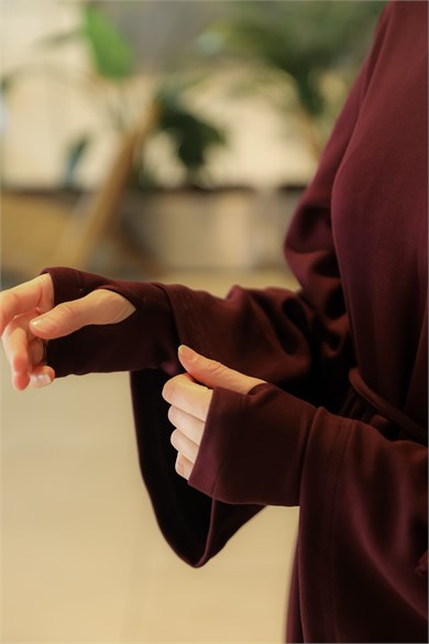 Bordo NSR 5172 FİYONKLU KOLLUKLU ELBİSE