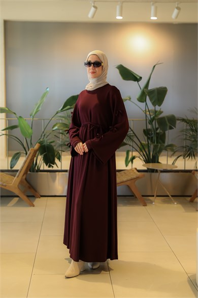 Bordo NSR 5172 FİYONKLU KOLLUKLU ELBİSE