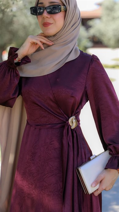 Bordo Tokalı Kloş Elbise 5154