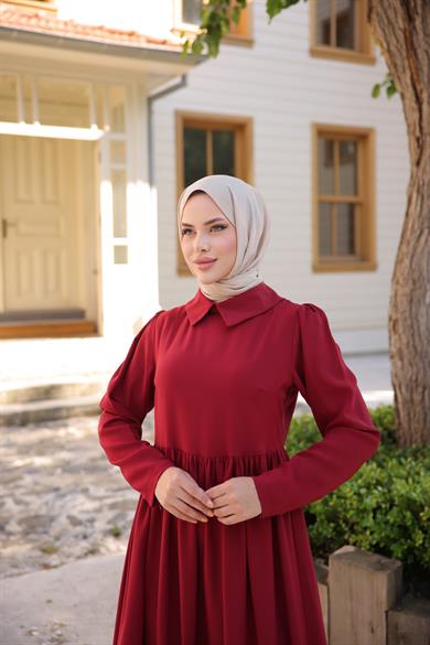 Bordo Pelerinli Elbise 5084