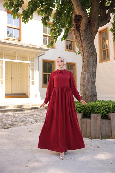 Bordo Pelerinli Elbise 5084