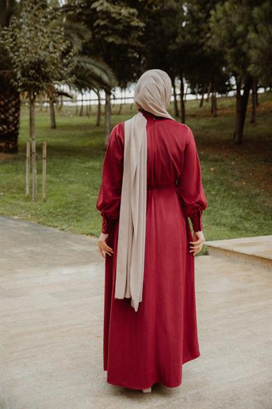 Bordo Pileli Elbise Nsr 5111