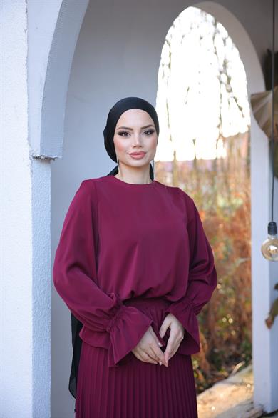 Bordo Piliseli Etekli Takım 5076