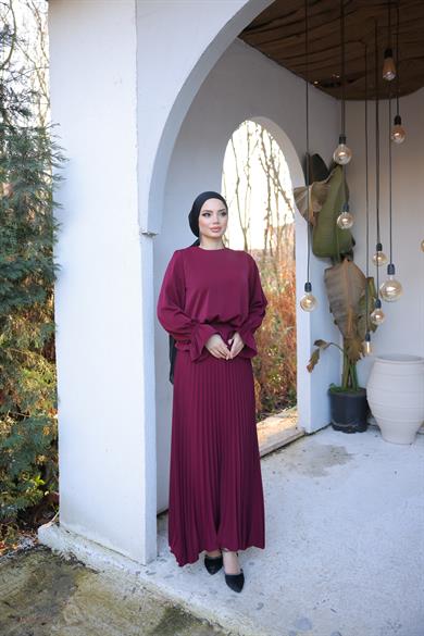 Bordo Piliseli Etekli Takım 5076