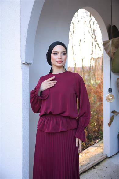 Bordo Piliseli Etekli Takım 5076