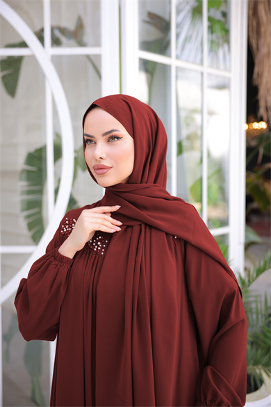 Bordo Robalı Boncuklu Ferace 5016