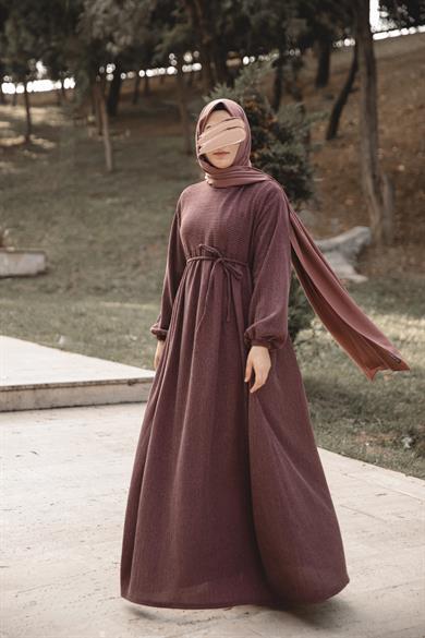 Bordo Robalı Oversize Elbise Nsr 5110