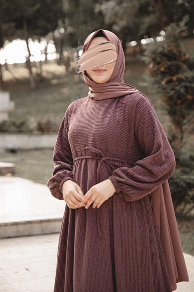 Bordo Robalı Oversize Elbise Nsr 5110