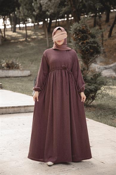 Bordo Robalı Oversize Elbise Nsr 5110