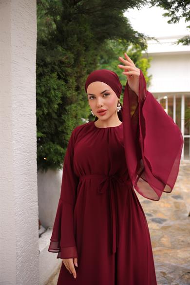 Bordo Şifon Elbise 5088