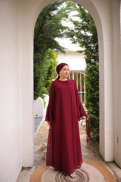Bordo Şifon Elbise 5088