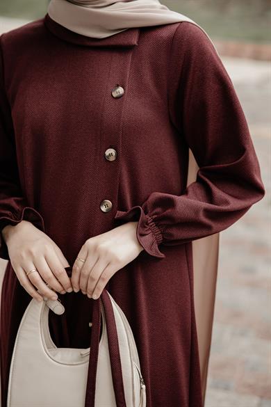 Bordo Yandan Düğmeli Elbise Nsr 5113