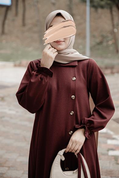 Bordo Yandan Düğmeli Elbise Nsr 5113
