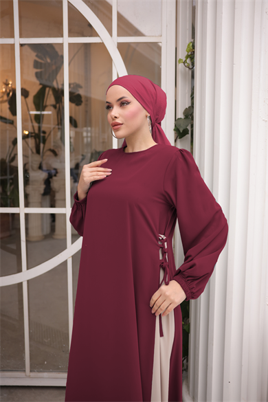 Bordo Yandan Garnili Elbise 5061