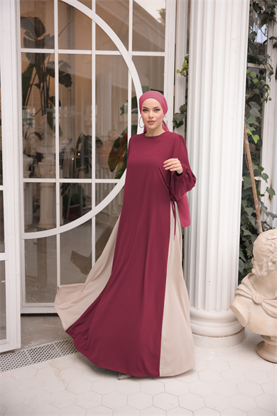 Bordo Yandan Garnili Elbise 5061