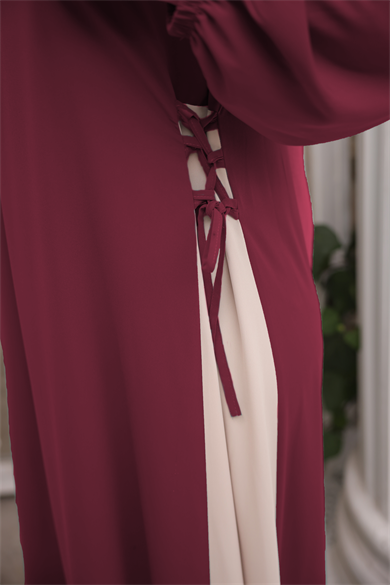 Bordo Yandan Garnili Elbise 5061