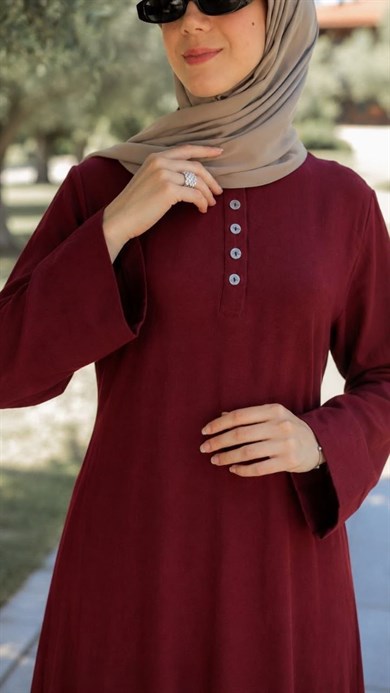 Bordo Yarım Pat Arkadan Bağlamalı Elbise 5158