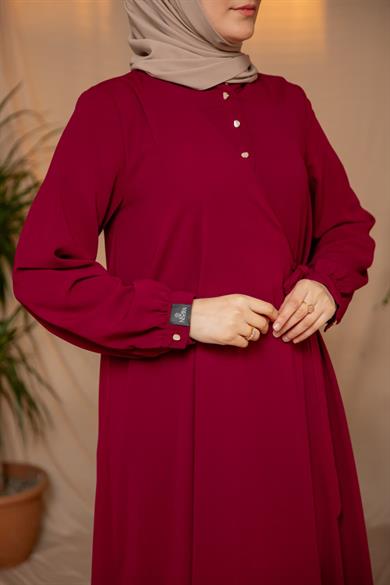 Bordo Yarım Patlı Anvelop Elbise 5122