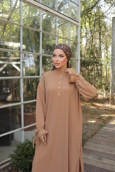 Camel Düğme Detaylı Örme Pantolon Takım 6020