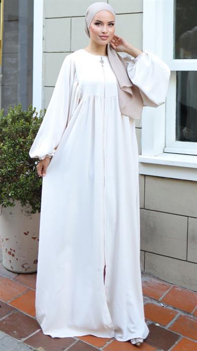 Ekru Balon Kollu Oversize Ferace 5031