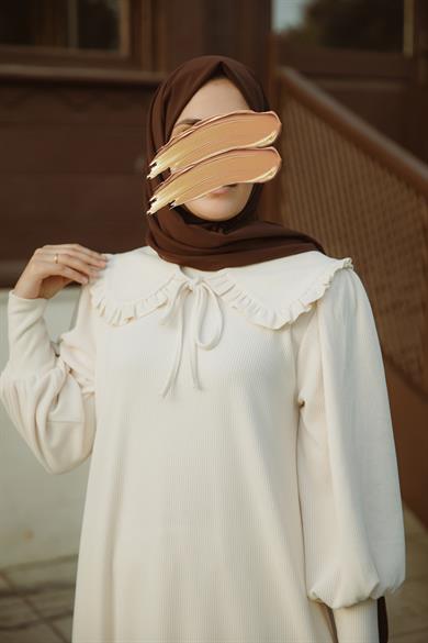 Ekru Bebe Yakalı Elbise Nsr 5106