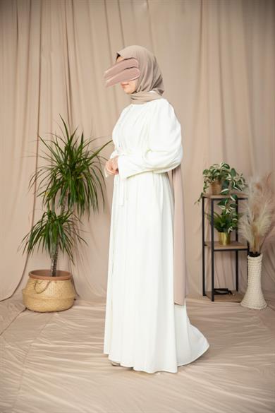 Ekru Boydan Kaplama Düğmeli Ferace 5130