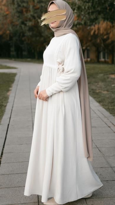 Ekru Dantelli Elbise Nsr 5105