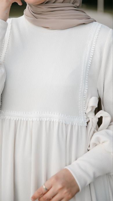 Ekru Dantelli Elbise Nsr 5105