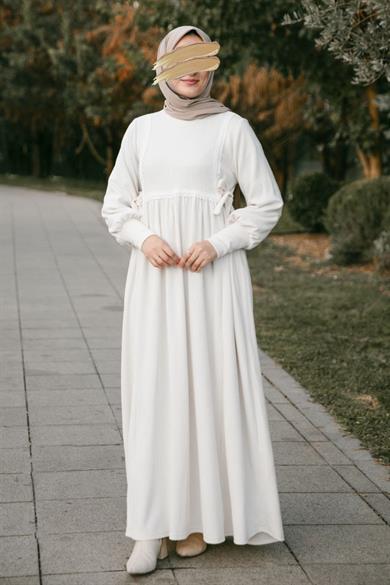 Ekru Dantelli Elbise Nsr 5105