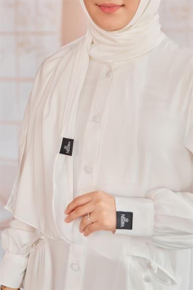 Ekru Kaplama Düğmeli Şallı Ferace 5117