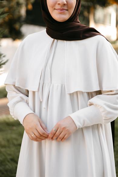 Ekru Pelerinli Elbise 5108