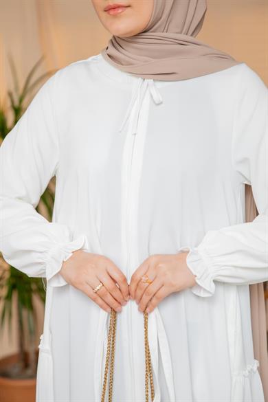 Ekru Yanları Katlı Kroş Elbise 5123