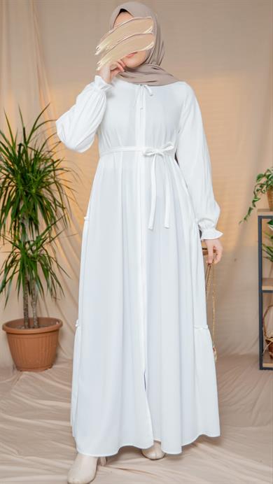 Ekru Yanları Katlı Kroş Elbise 5123