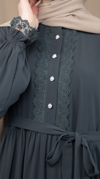 Füme Dantelli Elbise 5138